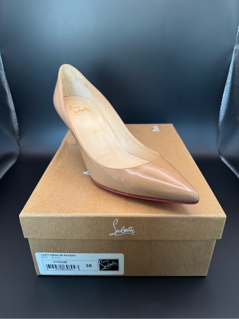 Christian Louboutin Lady Gena 85 Nude Patent Pumps Red Sole EU 38 - Picture 7 of 7